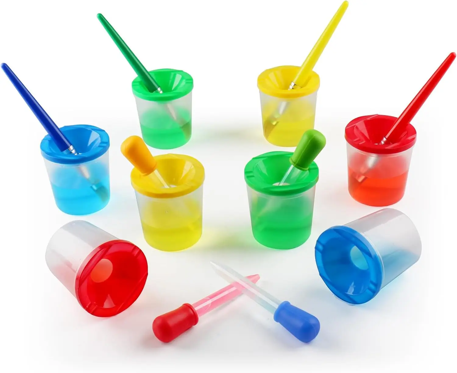 Spill Proof Paint Cups Set Colorful Plastic Water Wash Drawing Tools for Preschool Art Classroom Painting Supplies