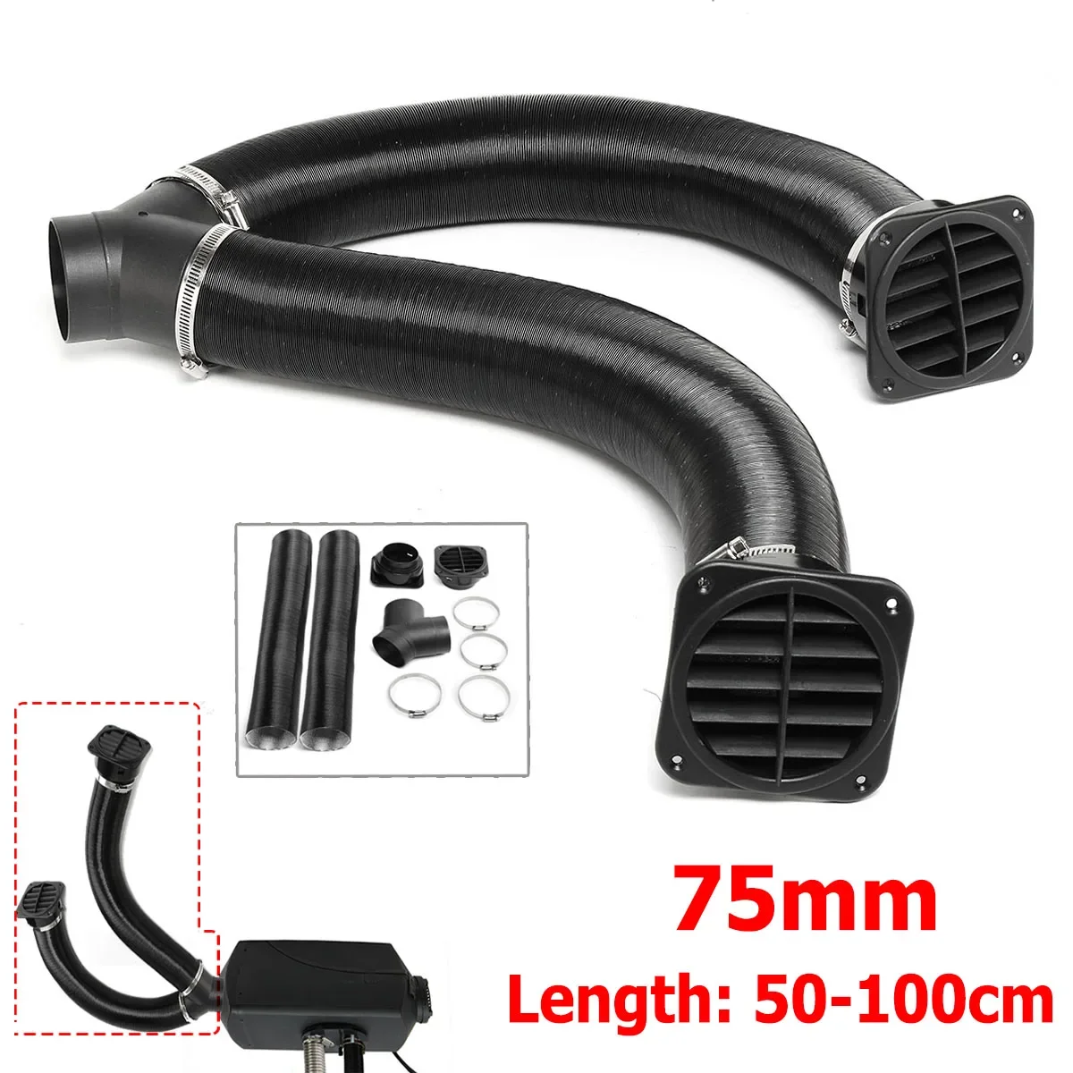 

75mm Car Heater Replacements Kit Exhaust Ducting Pipe Air Vent Outlet Y Piece Connector For Webasto Dometic Planer