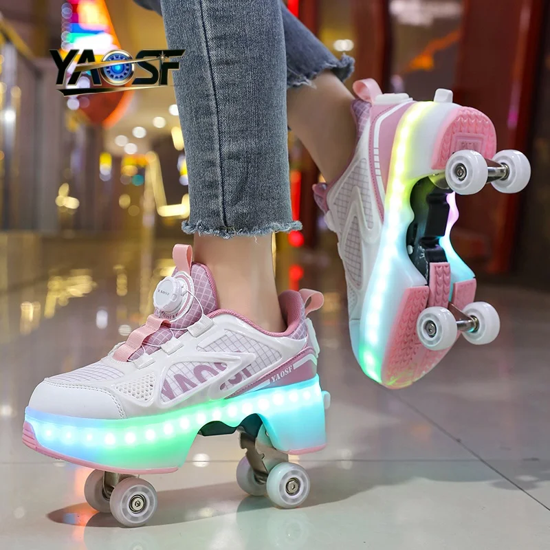 Upgraded version of children's and teenagers' walking shoes, one click retractable wheels, encrypted light beads, dazzling light