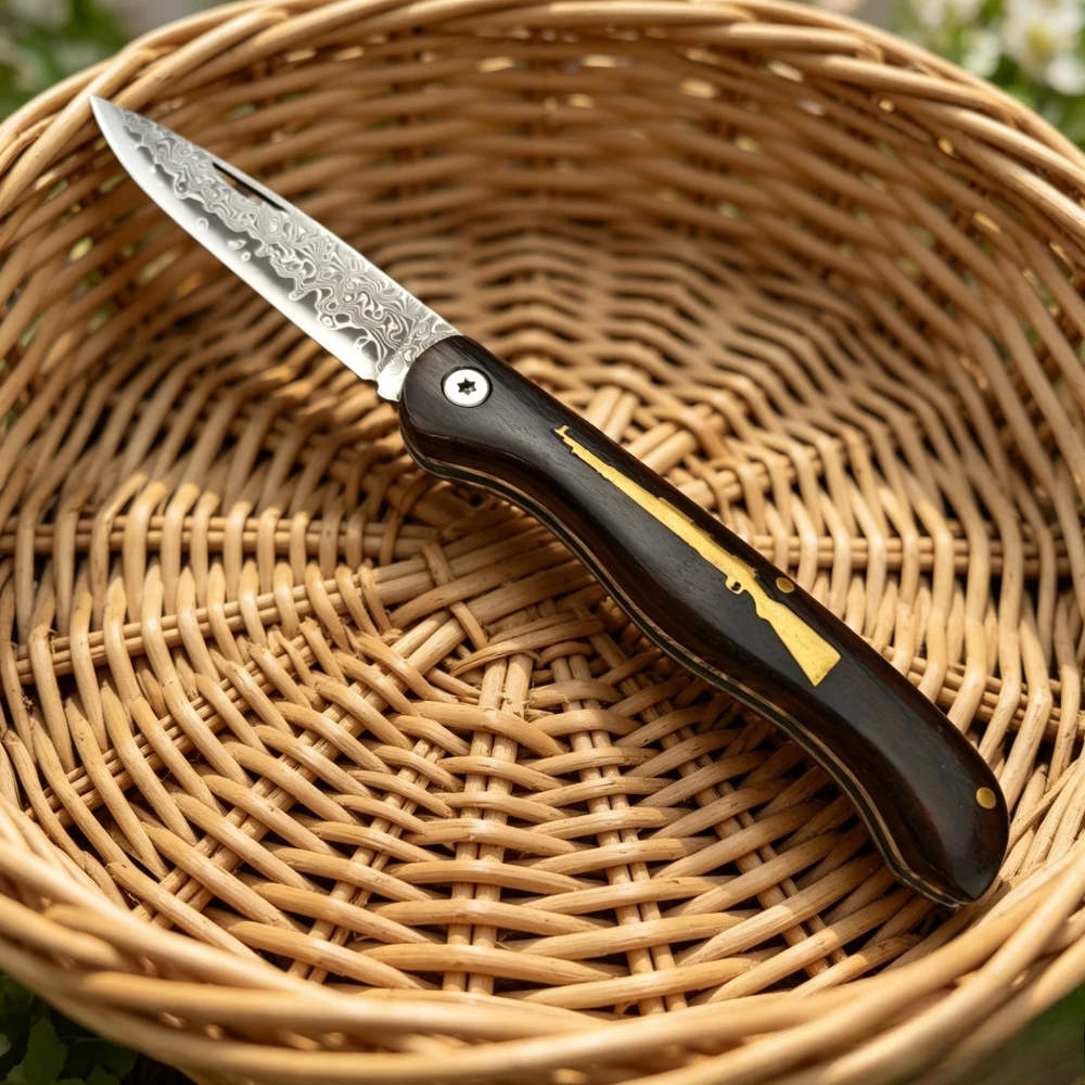 Multi-functional Outdoor Adventure Emergency Rope Cutting Knife EDC Damascus Wood Handle Camping Fishing & Hiking Folding Knives