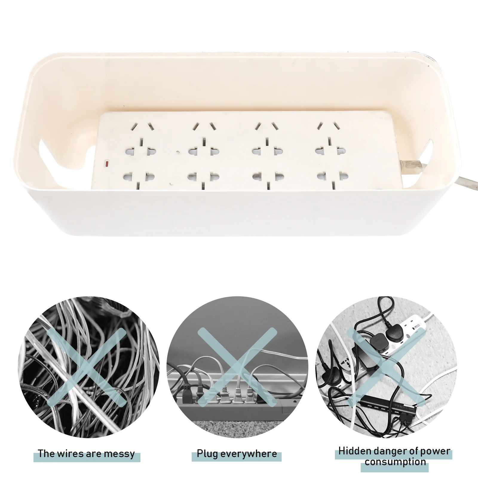 

Power Strip Storage Box White Cable Management Case with Wooden Cover Large Capacity Cord Organizer for Office Study Living Room