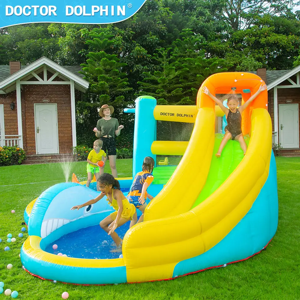 Castillo inflable de tiburón con tobogán, casa de salto, tobogán de agua, castillo inflable para niños, nuevo