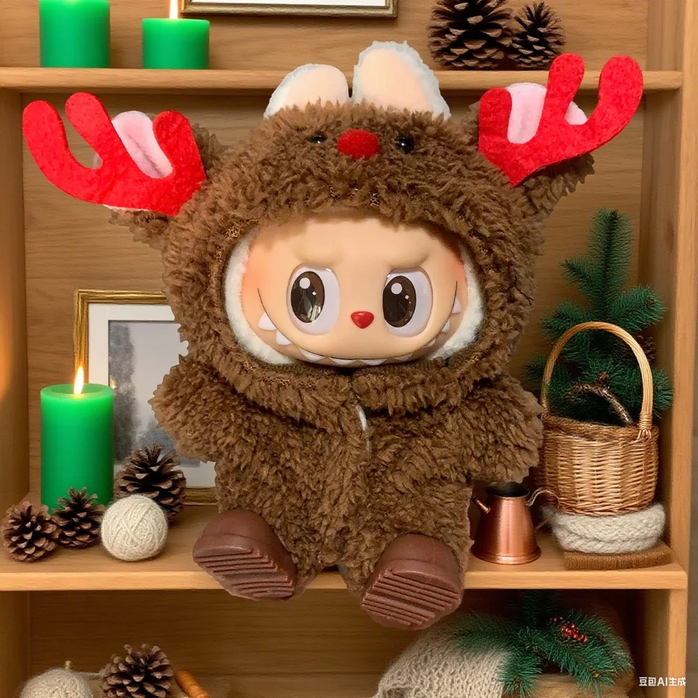 ชุดตุ๊กตา Labubu I II ขนาด 17 ซม. ชุดเสื้อผ้าตุ๊กตาพร้อมกระดิ่งและผ้าคลุมไหล่ ชุดคริสต์มาส เสื้อคลุมแบบสโนว์แมนลายกวาง เสื้อผ้าสไตล์เกาหลี Kpop Exo ชุดตุ๊กตาผ้าพลัช