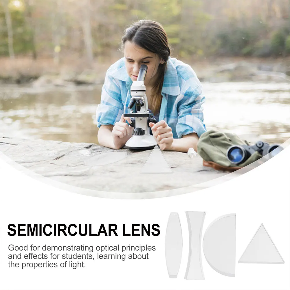 

5Pcs Glass Optical Lens Set Physics Teaching Tools Transparent Convex Concave Science Experiment Kits Convex Lens