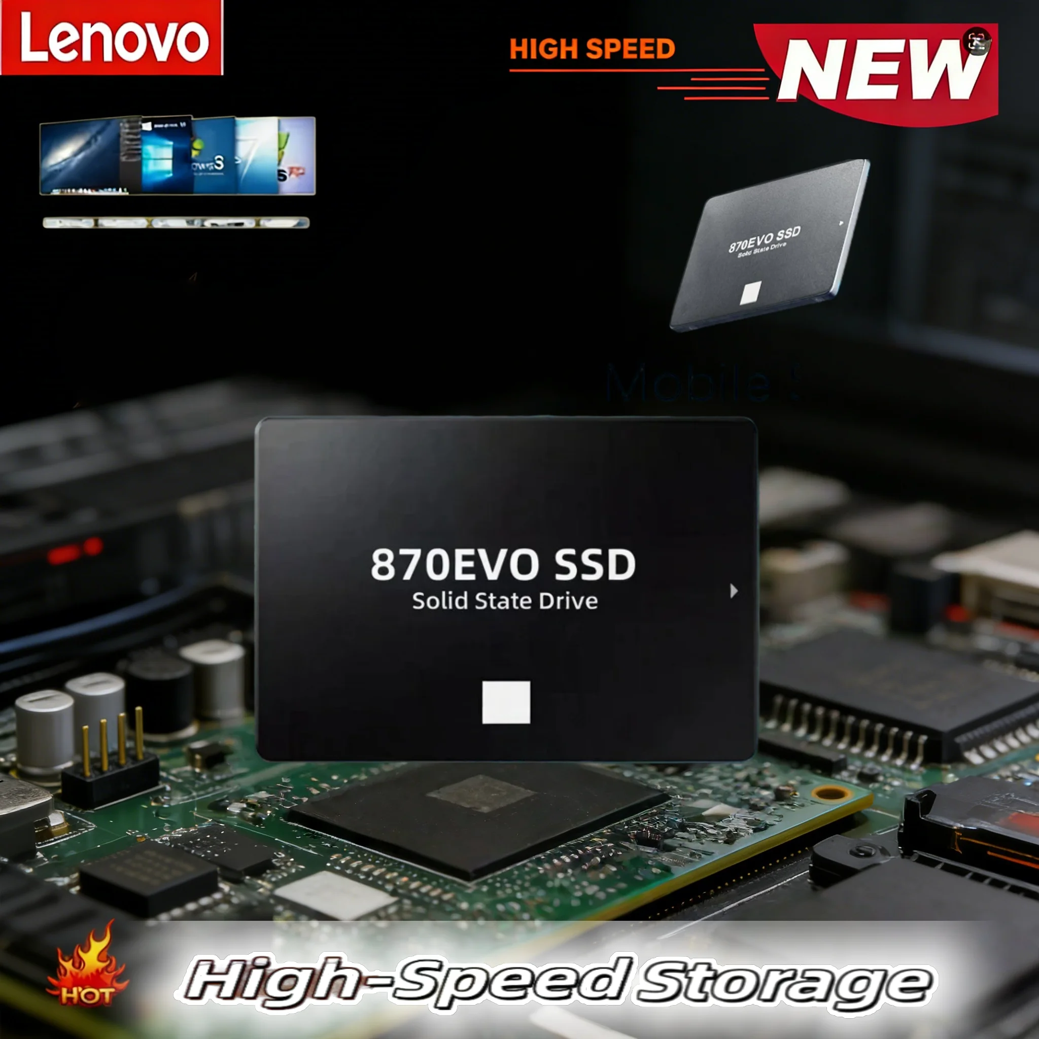 

Внутренний твердотельный накопитель Lenovo SSD 870 EVO SATA3 2,5 дюйма, 1 ТБ, высокоскоростной жесткий диск для ноутбуков, настольных ПК и компьютеров