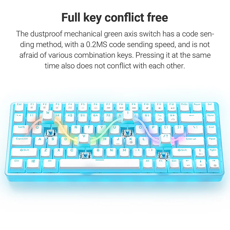 لوحة مفاتيح ميكانيكية سلكية ONIKUMA ، 84 مفتاح ، ضوء RGB ، جميع المفاتيح بدون ثقب ، الألعاب ، المكتب ، سطح المكتب ، الكمبيوتر ، الكمبيوتر المحمول ، الكمبيوتر الشخصي