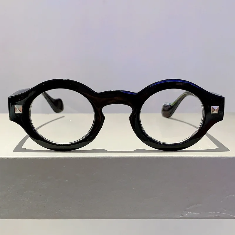 Vintage Anti Blue Light Small Frame Round Rivet Glasses Women For Men Luxury Brand Designer Myopia Prescription Eyeglasses Frame