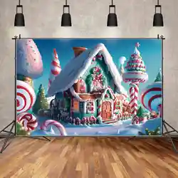 MOON.QG Photography Backdrop Christmas Gingerbread House Cabin Decor 2023 Photo Background Snow Home Trees Crutch Shooting Props