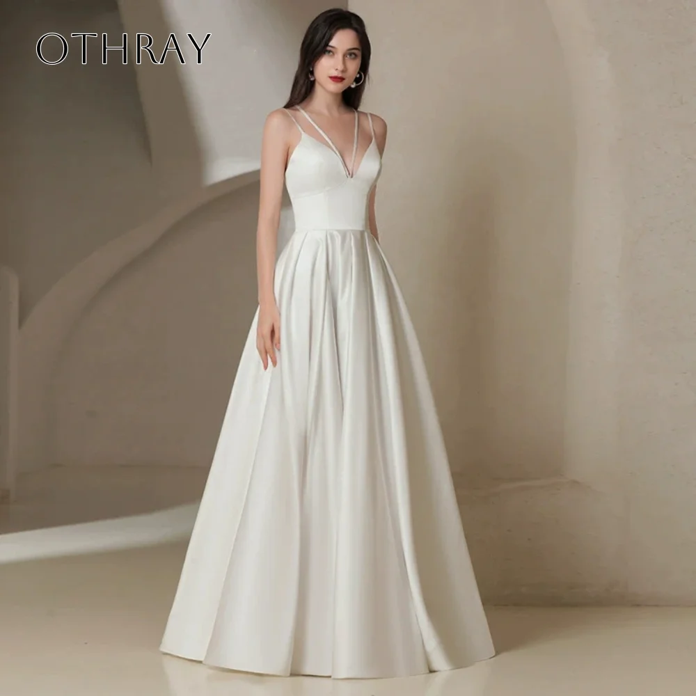 A-line Spaghetti Straps Bridal Gown Satin Sleeveless Floor Length Pleated Corset Customized Vestidos De Novia