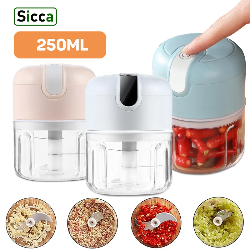 Mini Esmagador de Alho Elétrico, Cortador Chopper, Ginger Blender Machine para cozinha, Triturador de alimentos, Chili Vegetal, Carregamento USB, 250ml