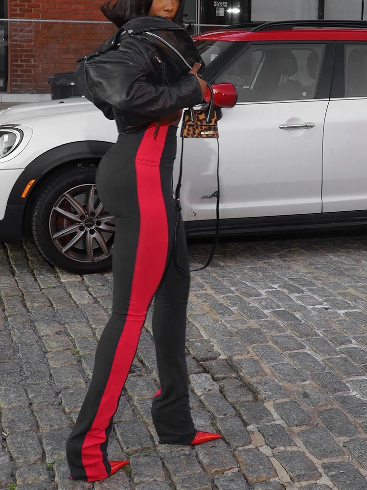 Nibber Sporty Autumn Simple Ankle Split Long Pants Women Patchwork High Waist Skinny Streetwear Fall Fashion Casual Trousers