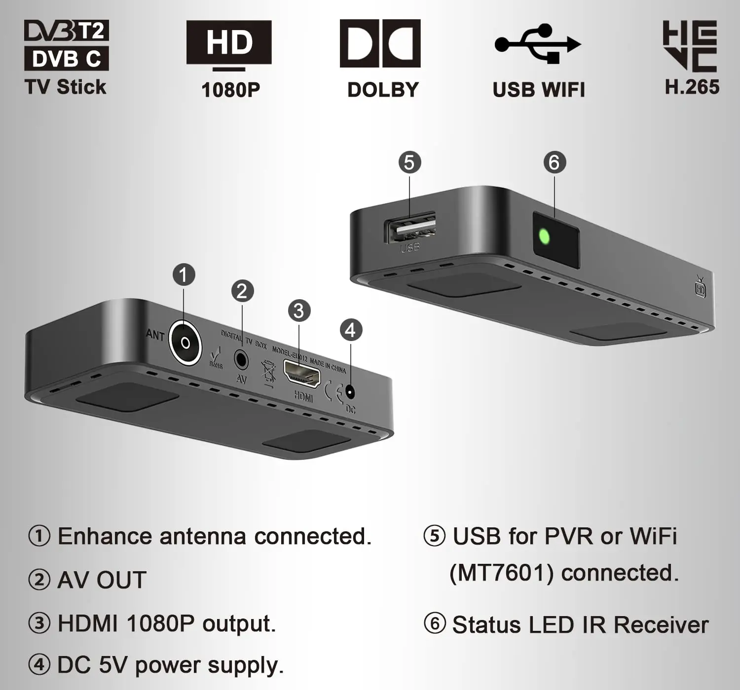 Imagem -05 - Ugged Decodificador de tv Digital Dvb t2 Dvb-c H265 Tdt Sintonizador hd Receptor de tv Fta Epg Conjunto Top Box Universal para o País Europeu Espanha