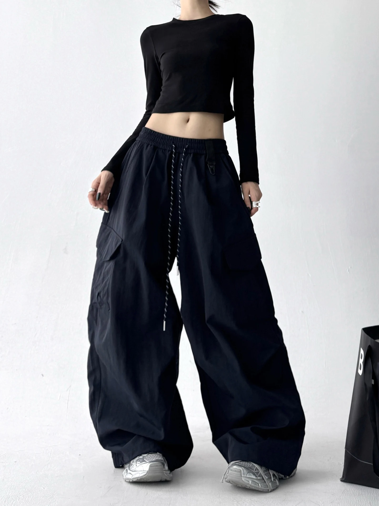 Cintura alta perna reta solta ajuste calças casuais feminino outono 2025 faionable plus size calças de perna larga versátil sle