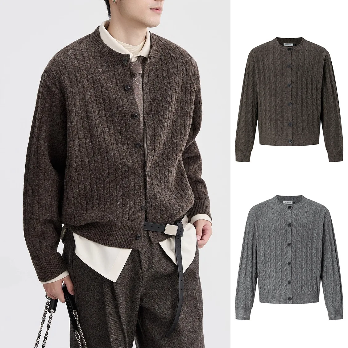 

Twist Twisted Rope Knitted Sweater Men's Cardigan Jacket High-end Business Autumn and Winter