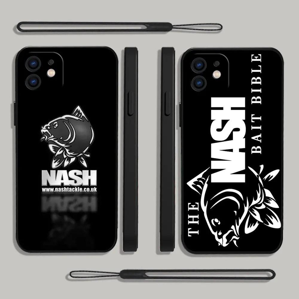 

Nash Fishing Logo Phone Case For iPhone 15 14 13 12 11 Pro Max Mini X XR XS MAX Plus Silicone Cases with Hand Strap