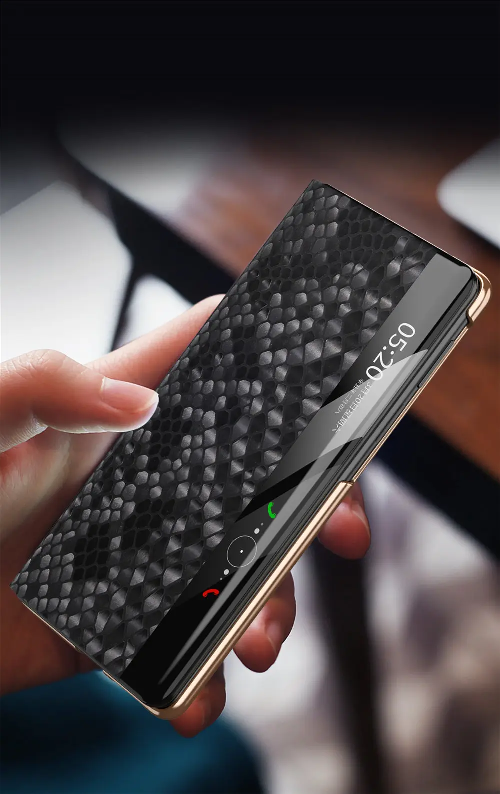 حافظة فليب من جلد البقر الطبيعي الفاخر بنمط الثعبان لهاتف هواوي ميت X6