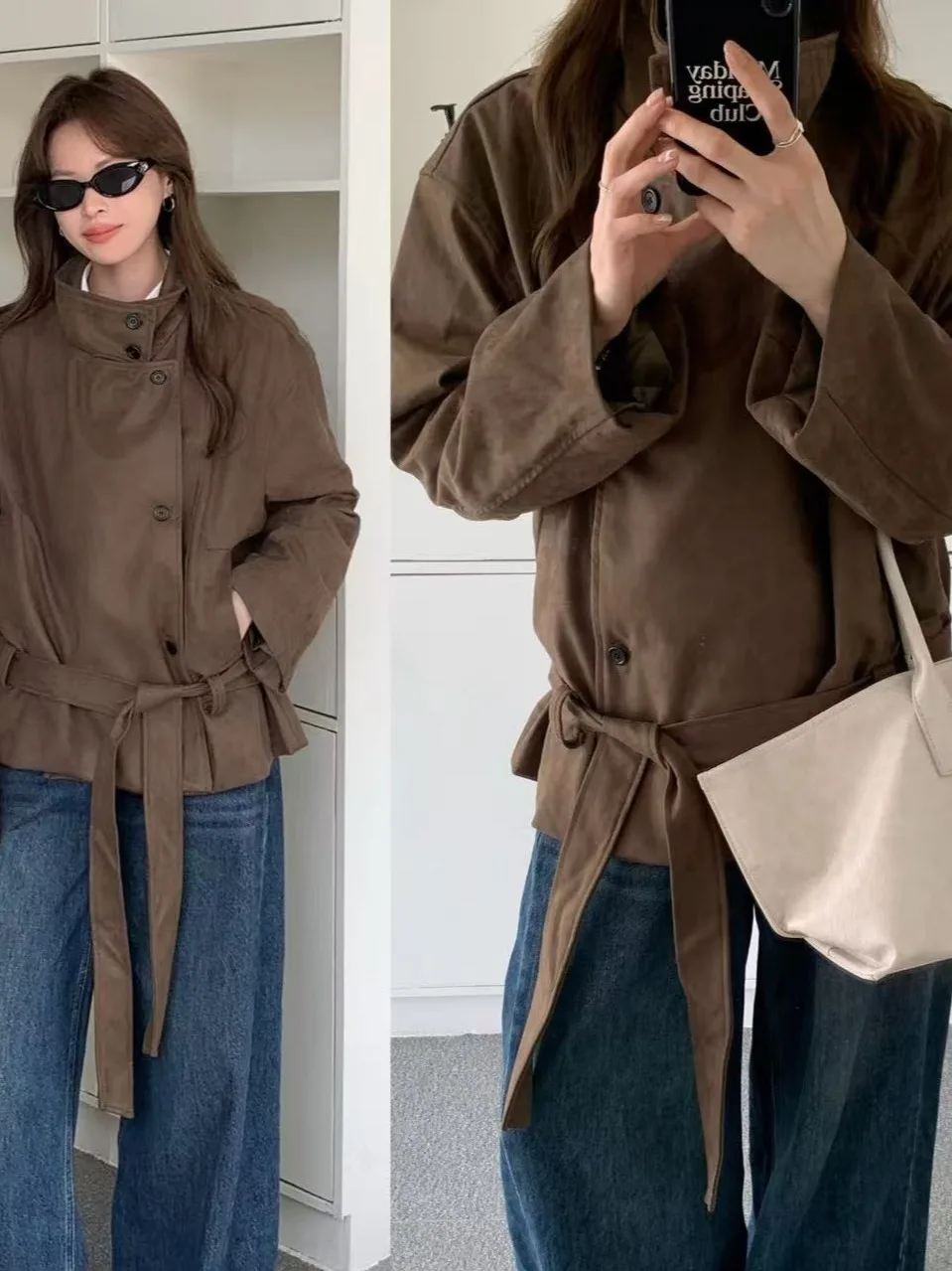 Coreano Sle Colletto alla coreana Button up Dimagrante Donna Inverno Jaet 2025 Nuovo Retro Singolo Bottone Pelle di cervo Velluto Faionable