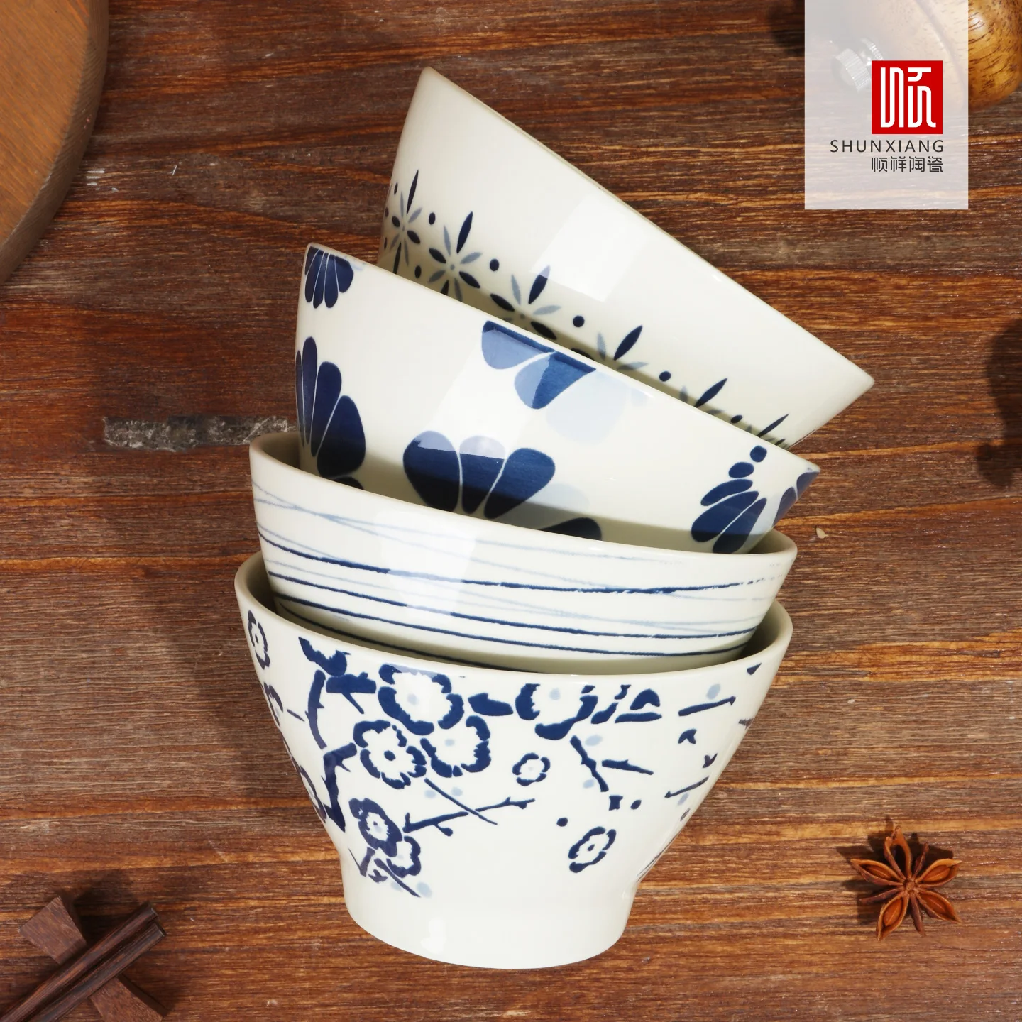 

SOLECASA блюзовая посуда, керамическая миска, бытовая миска для риса, глазурованная красочная миска-ведро, шляпа, набор для создания ощущения обеденной церемонии