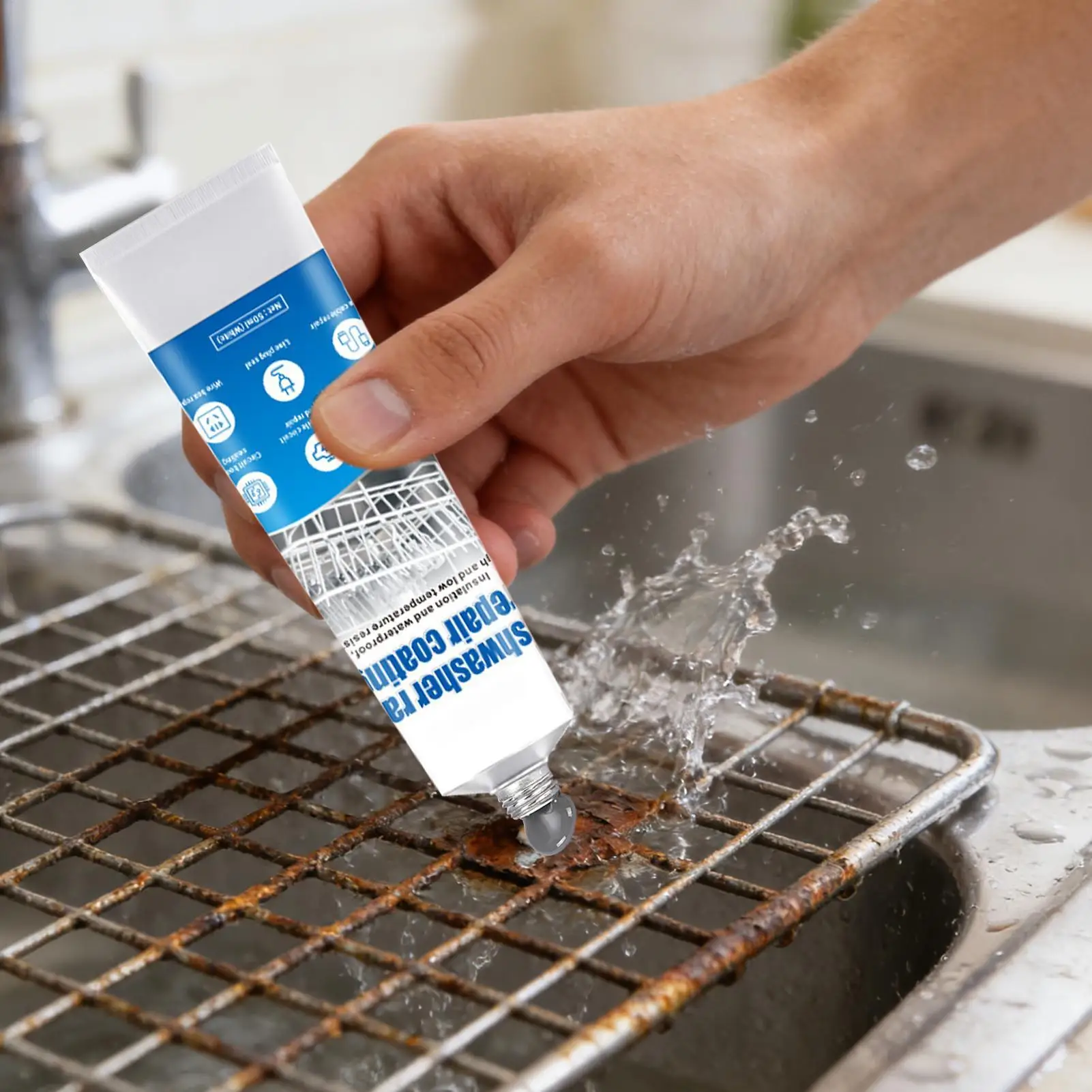 50ml Dishwasher Rack Repair Coating Glue Anti Rust Waterproof Paint With Scraper Tip For Kitchen Appliance Metal Rack Fix