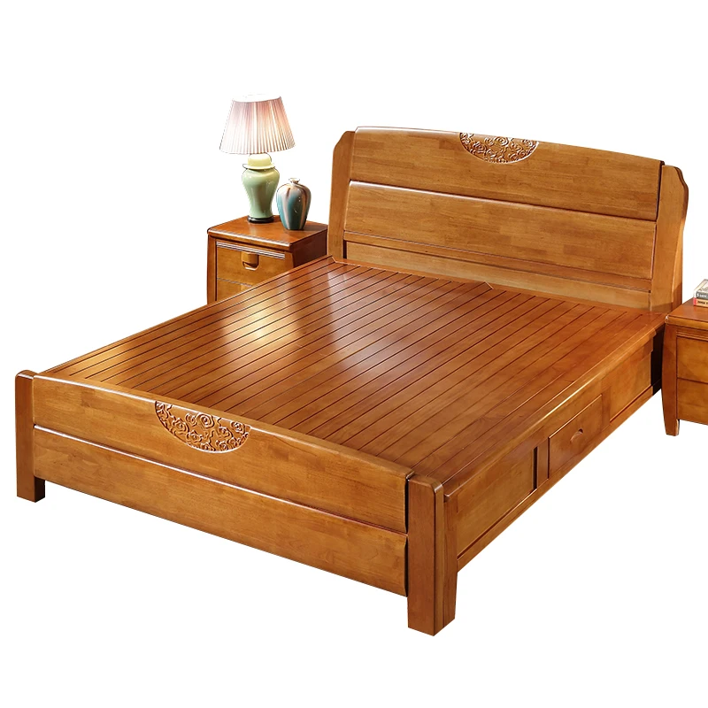 Special offer all solid wood  1.8 meters oak double  modern new Chinese furniture high box storage 1.5m wedding  5 pack bed