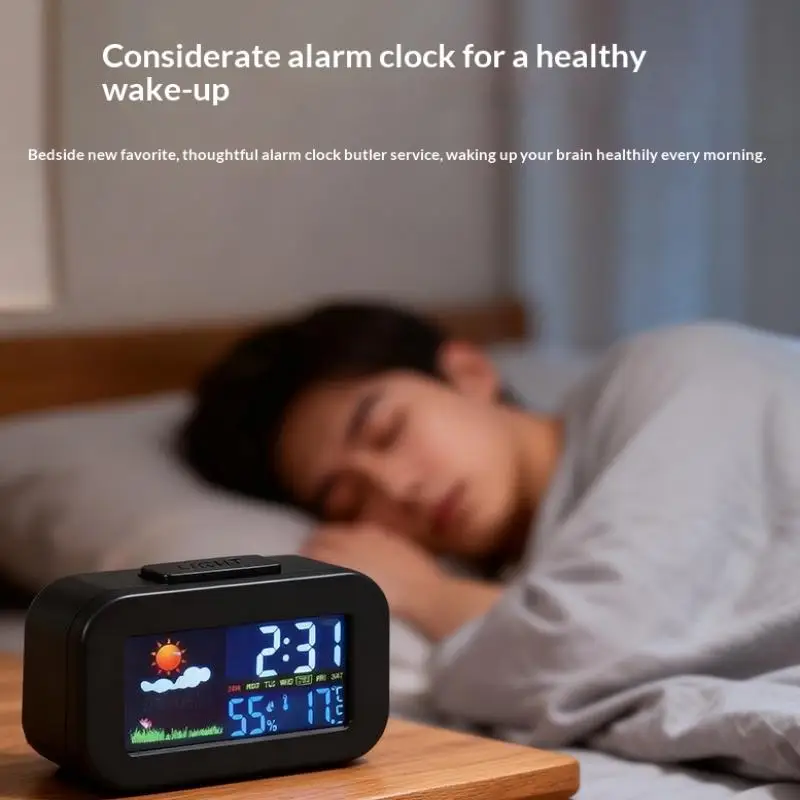 Color Screen Weather Station Clock with Backlight, Temperature Humidity Display for Bedroom Dorm Use