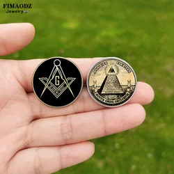 Vintage Free Mason Brooches Masonic Symbol Freemason Photo Glass Dome Handmade Pins Backpack Badge Accessories Gift