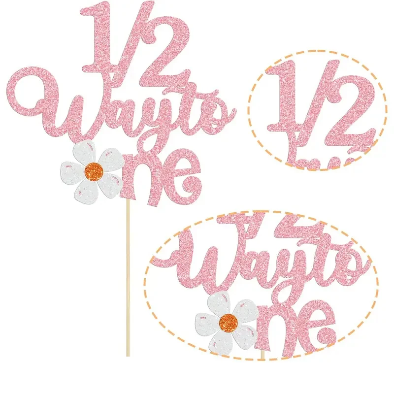 1Pc Daisy Half Way to One Cake Topper,Glitter Happy 6 Months Birthday Cake Pick 1/2 Half Birthday Cake Decoration, Baby Shower view 4