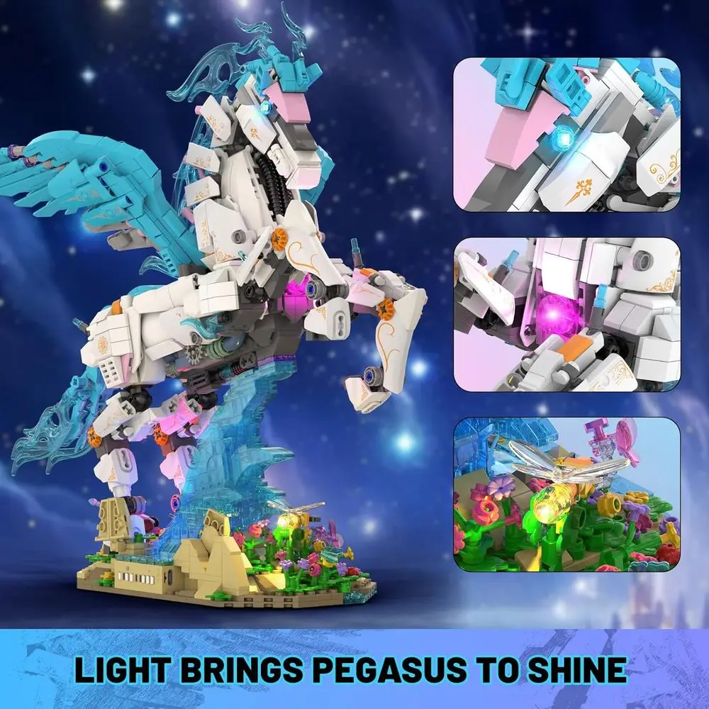 مجموعة فنية خيالية على شكل حيوانات مع ضوء، مجموعة بناء متقدمة للبالغين/النساء، هدية مثالية لعيد الميلاد وأعياد الميلاد وديكور المنزل -