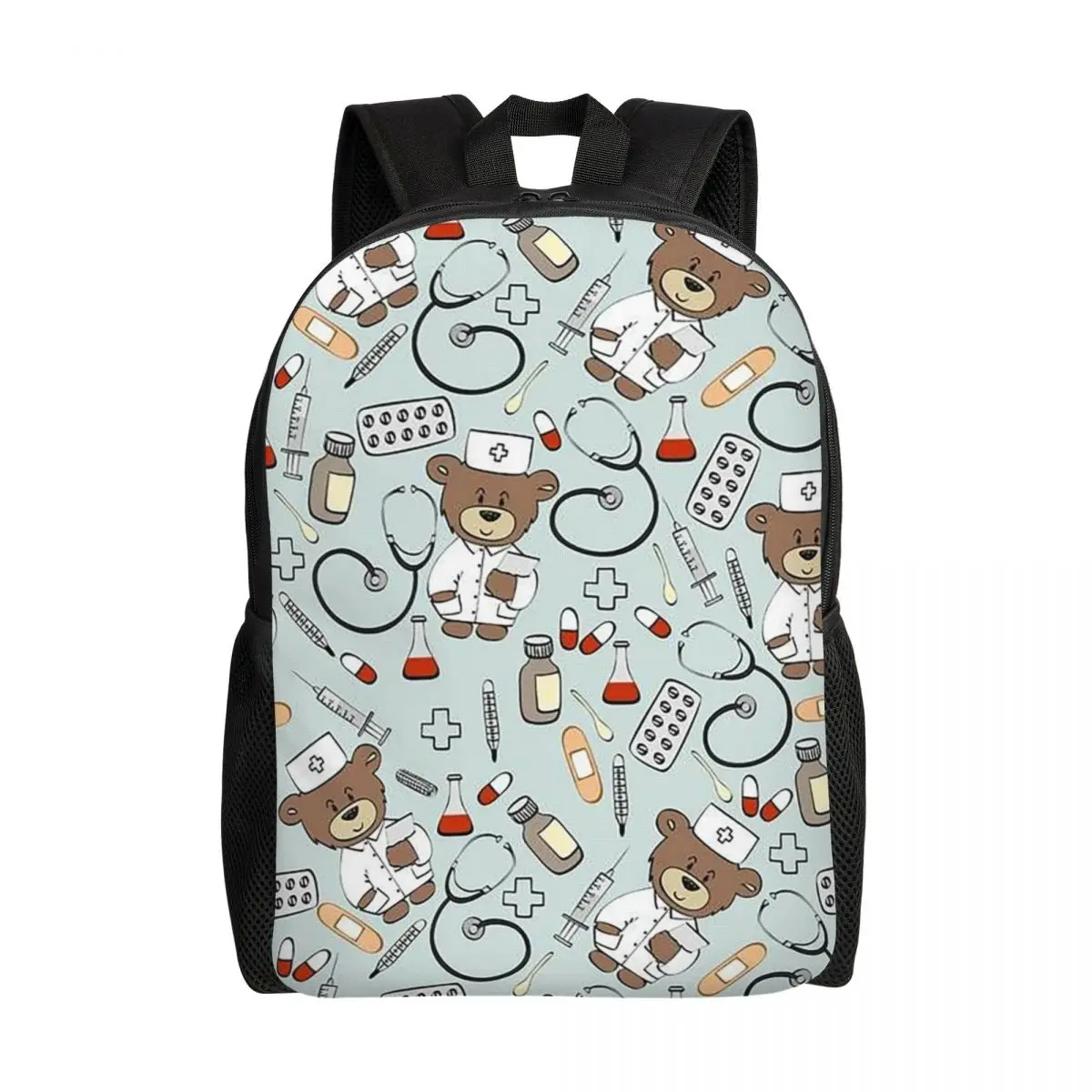 Custom Nurse Pattern With Bear Backpacks for Women Men Waterproof College School Health Care Nursing Bag Print Bookbags