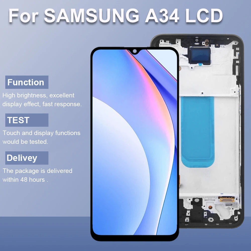 

A34 5G TFT-экран в сборе для Samsung Galaxy A34 A346B A346E ЖК-дисплей с дигитайзером сенсорного экрана и заменой рамки