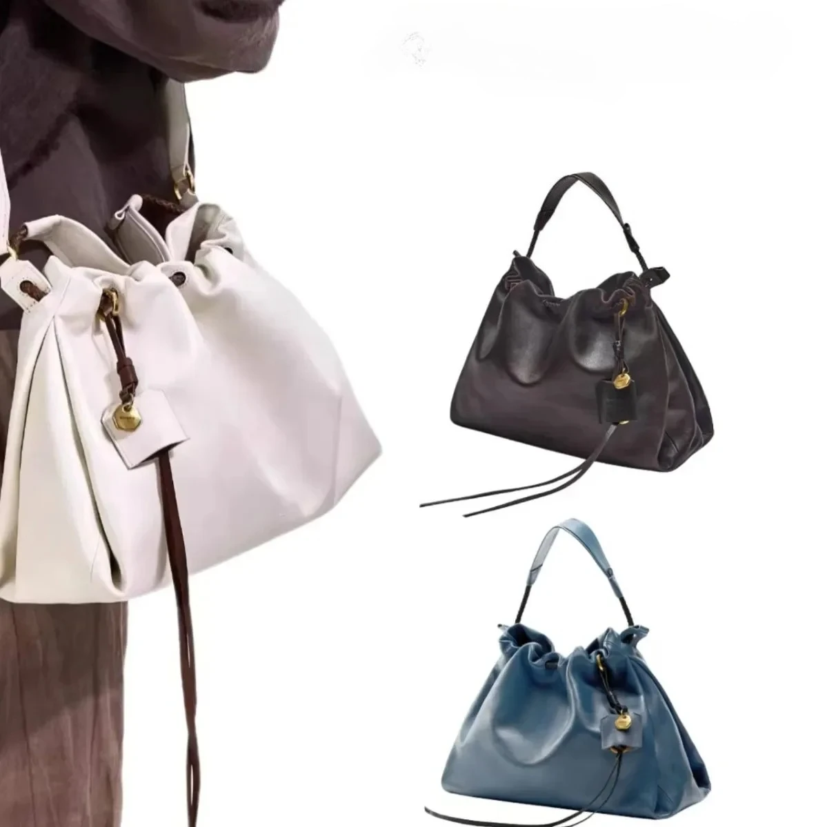 

2025 New Large Capacity Trash Bag Leather Handbag Fashionable Soft Leather Handbag with Internal Zipper Pocket for Commuting And