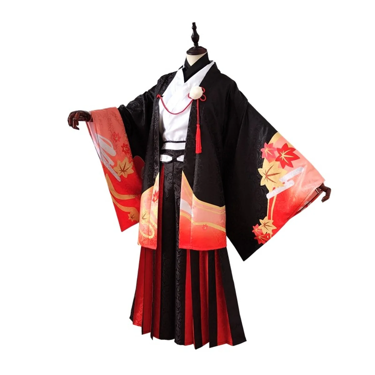 Anime Genshin Impact Inazuma Kaedehara Kazuha Five Kasen Cosplay Costume Woman Top + Horse Riding Hakama + Coat Kimono Set