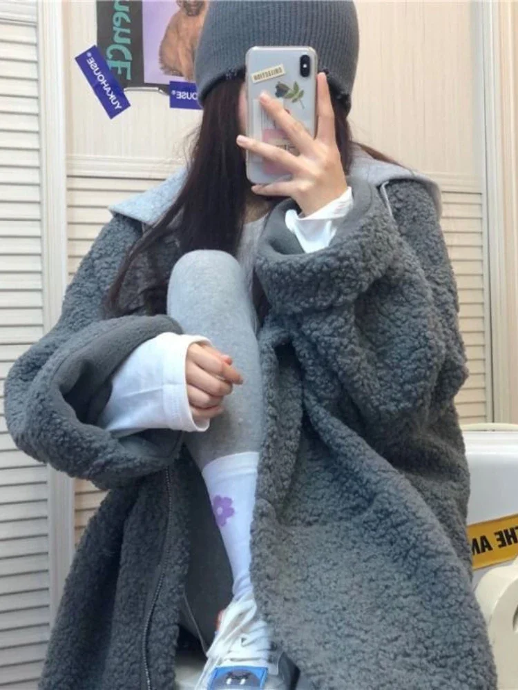 X-long Parkas Women Fake Two Piece Hooded L-4XL Clothes Warm Thicken Winter kpop Fashion Minimalist Gray Preppy Personal Casual