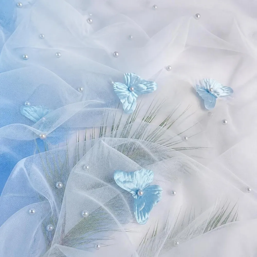 75*300cm Tulle Table Runner Semi-Transparent Vintage Butterfly Table Runner Romantic Elegant Sheer Table Cover