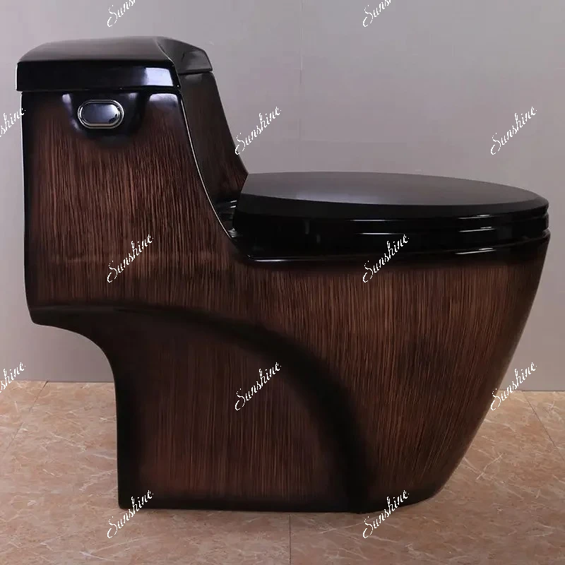 New water-saving large diameter Boutique high-end wood grain toilet, siphon one-piece toilet, ceramic color toilet