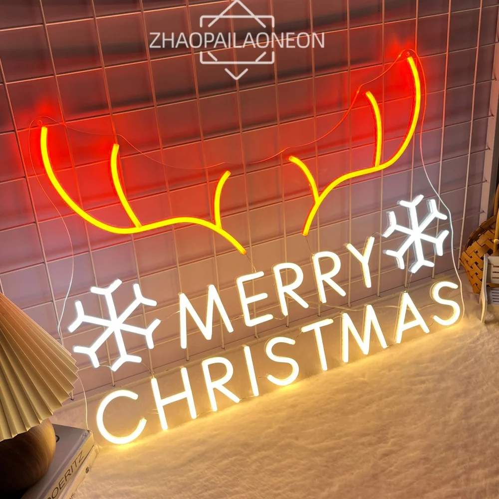 عيد ميلاد سعيد مصباح ليد النيون تسجيل Anlter سنو النيون Led تسجيل غرفة نوم المنزل متجر حفلة زينة عيد الميلاد وحدة إضاءة LED جداريّة معلقة USB