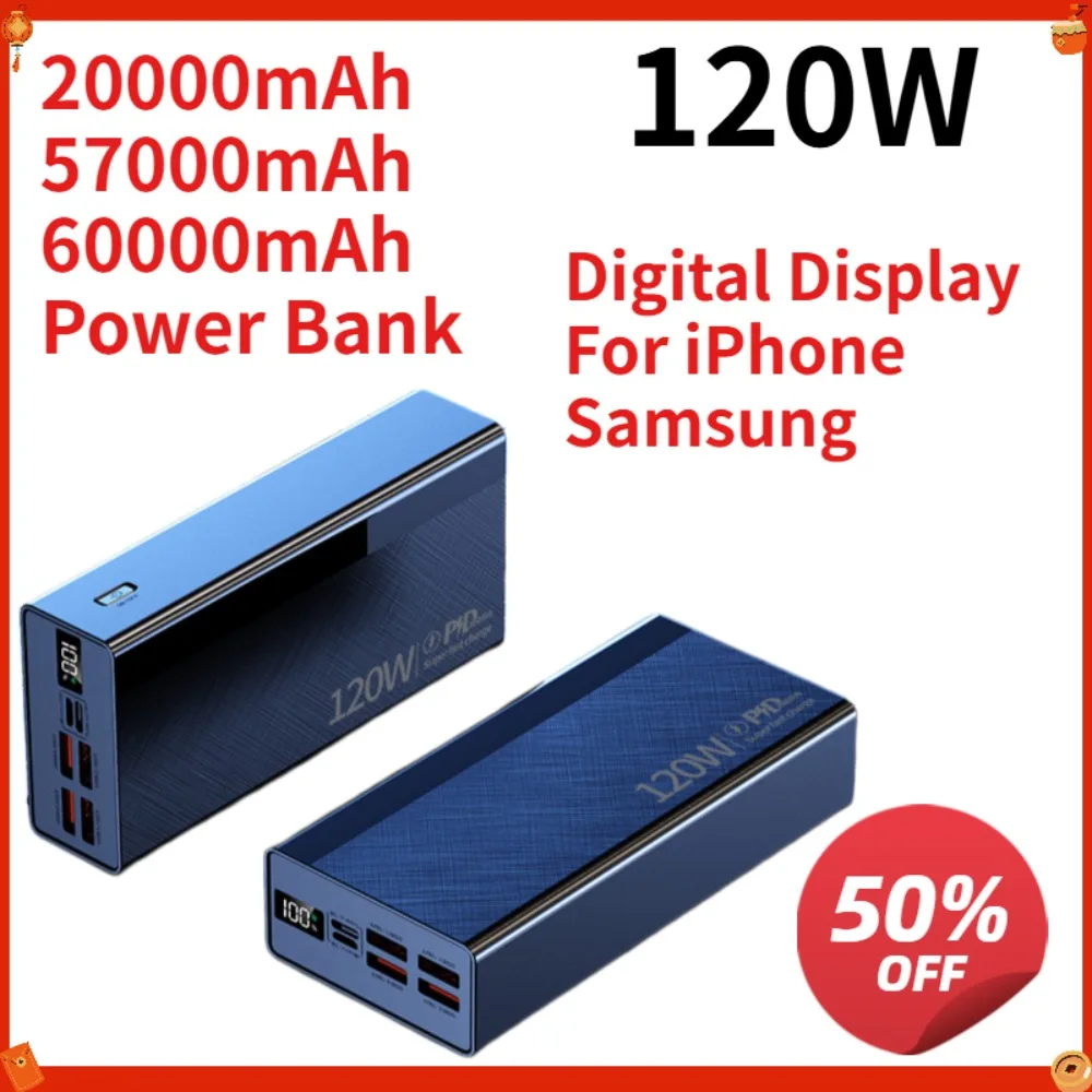 20000-60000mAh Power Bank 65W Fast Charge 3C Certified High Capacity Battery Pack Digital Display for iPhone Samsung