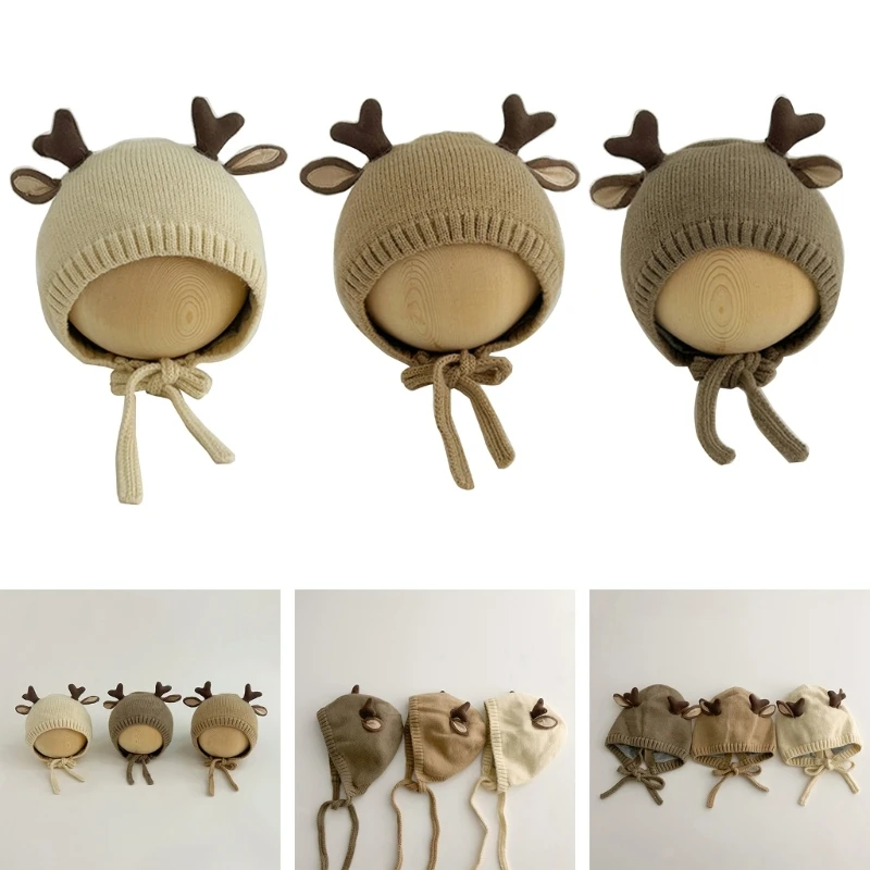 Winter Baby Bonnet Hat Soft and Warm Kids Beanie with Deer Horns Decor