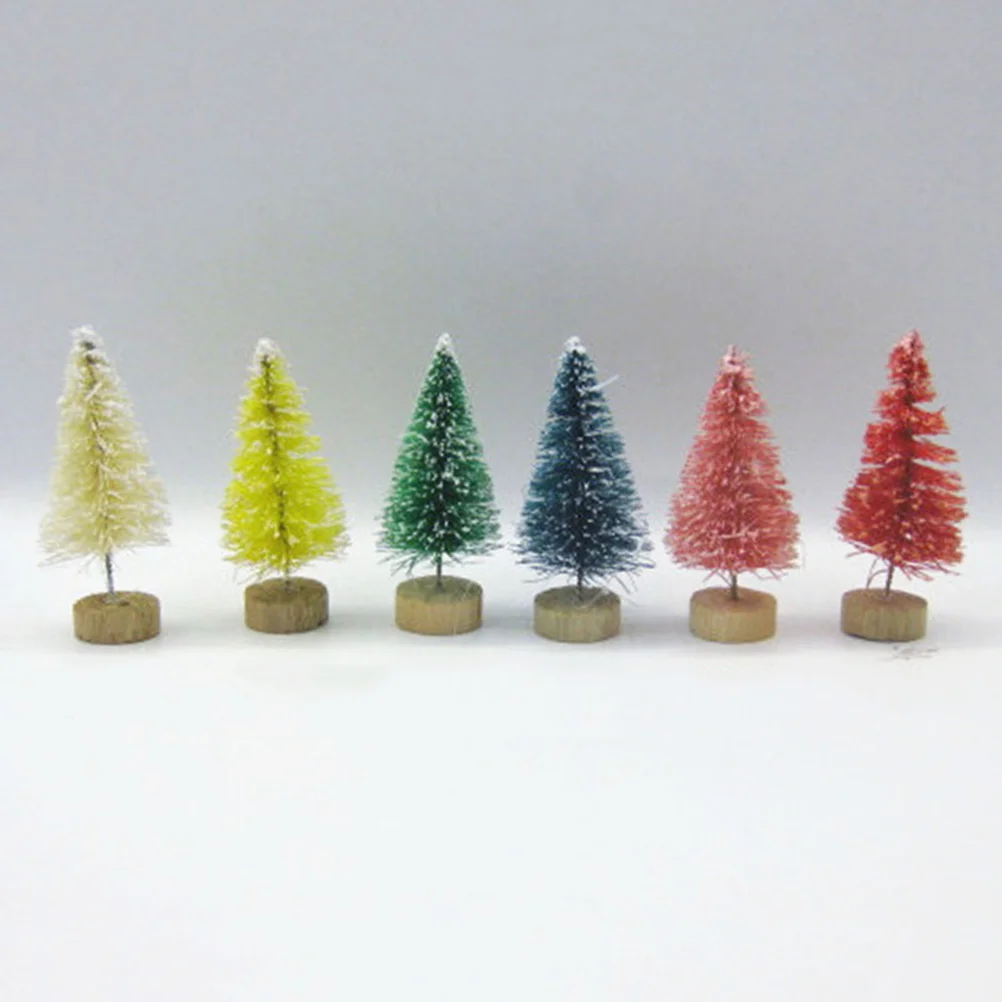 

24Pcs Mini Christmas Tree Decorations Snow Covered Assorted Colors Tabletop Desktop Xmas Trees for Home Office Party