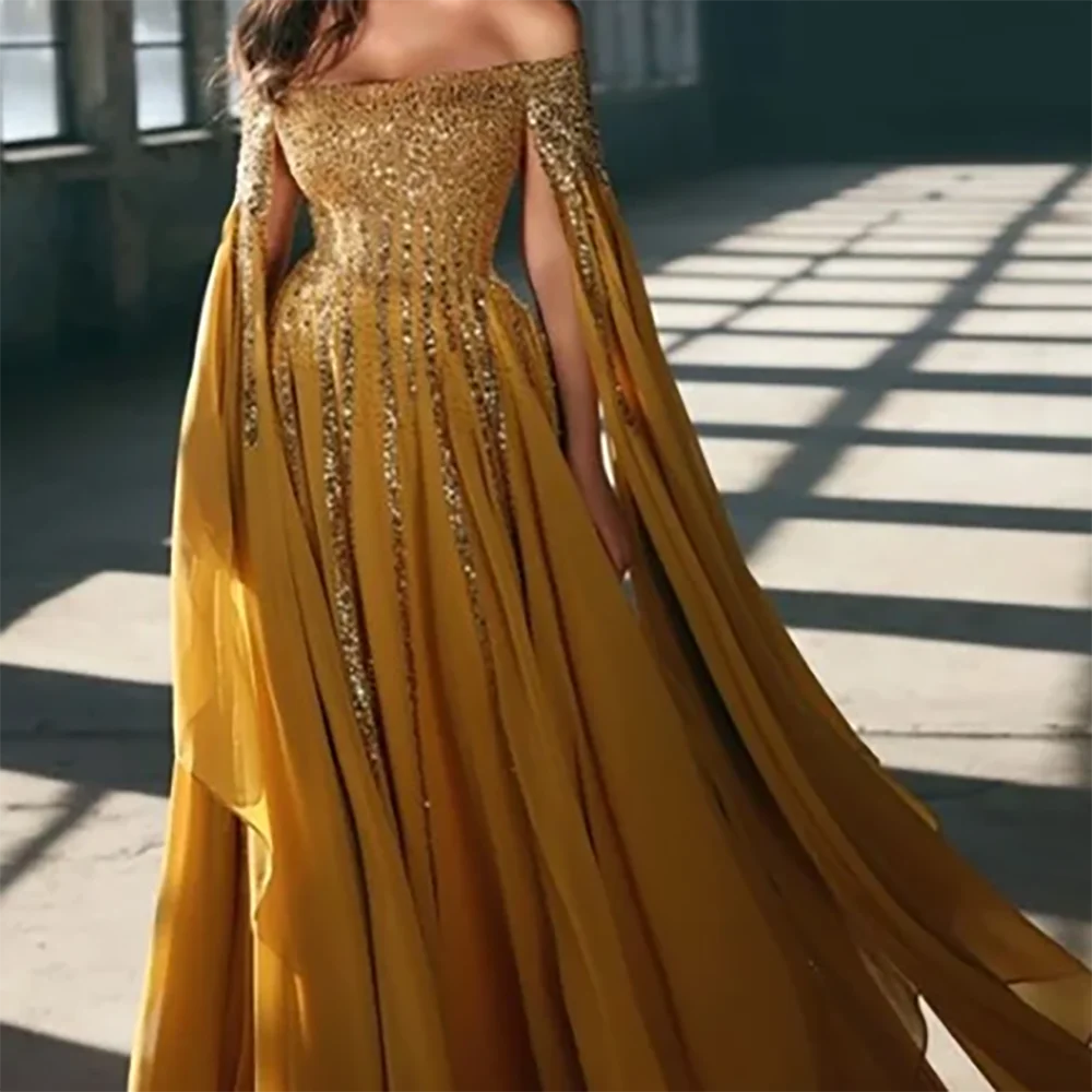 Vestidos de noche formales clásicos con hombros descubiertos y lentejuelas, vestidos de fiesta de cumpleaños y graduación personalizados