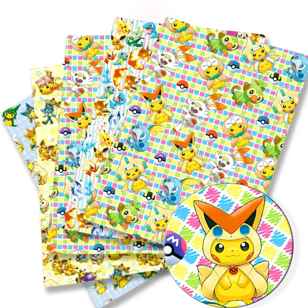 Pokémon Cartoon tecido impresso para crianças, costura artesanal, patchwork, acolchoado, vestido de bebê, folha de casa, tecido, 140x50cm