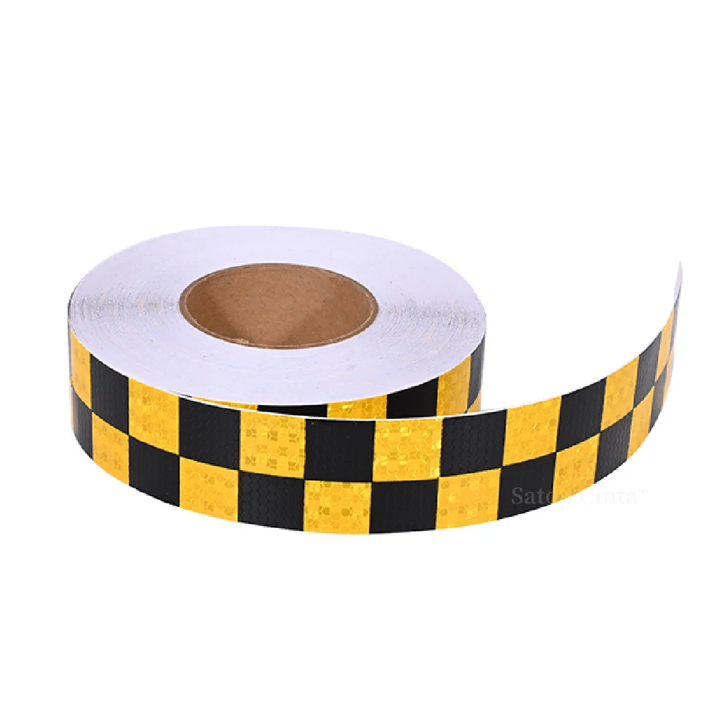 2Inch*33 FT Grid Reflector Tapes Yellow-Black Reflective Adhesive Strip Waterproof Self-Adhesive Safety Conspicuity Car Sticker