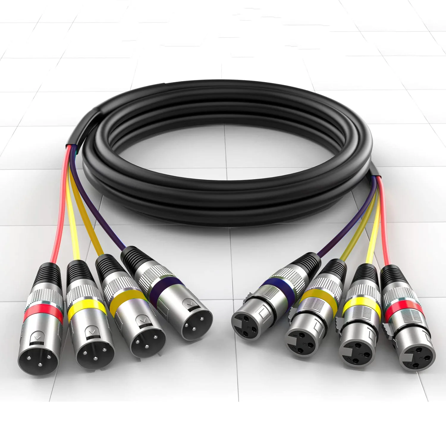 4-Channel XLR Snake Cables 4 Colored XLR Male To Female Microphone Cable for Recording Studios Live, Mixers IEM & Mic Systems