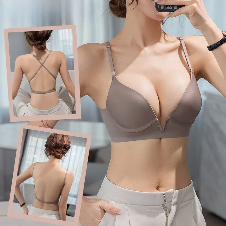 

Sexy Backless Bra Invisible Trace U-Shape Beautiful Back Small Chest Gathered Strap Dress Special Bra Pure Desire Style Cotton