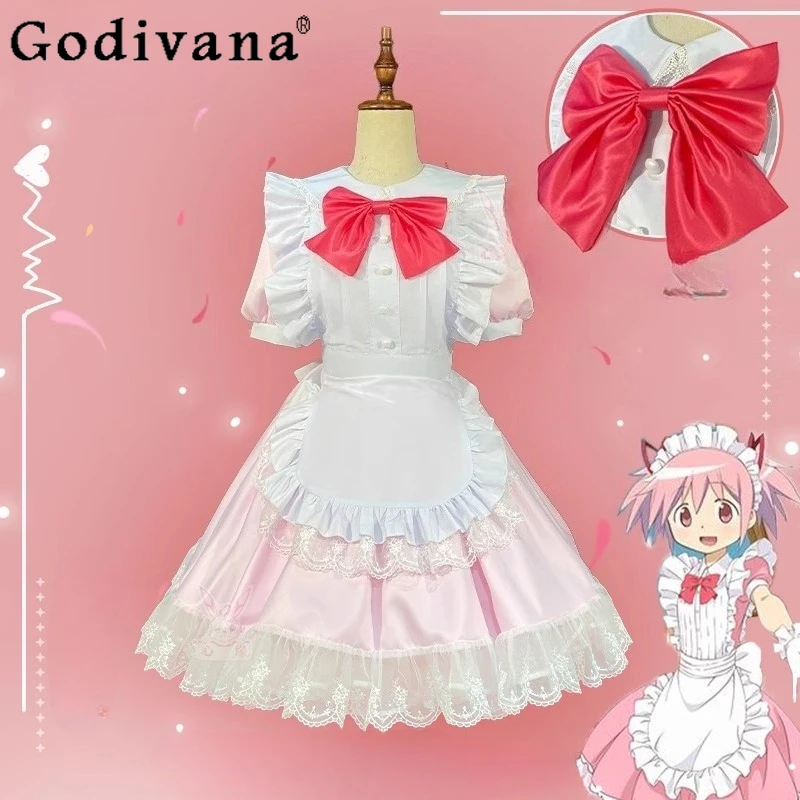 

Anime Pink Lolita Maid Dress Girls Madoka Magica Kaname Cosplay Dress Women Halloween Role Playing Sweet Maid Dresses