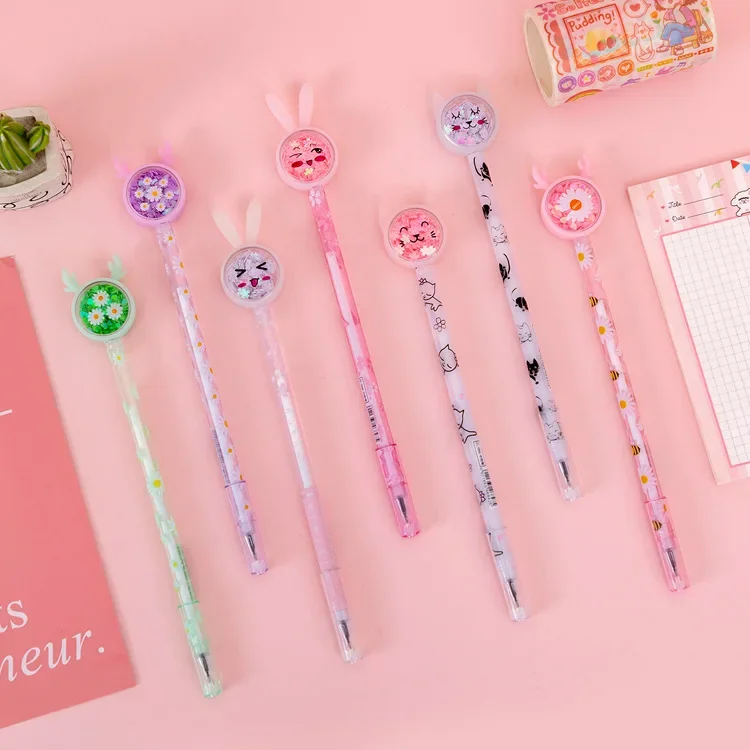 24pcs Creative Rabbit Reindeer Butterfly Powder Transparent Rod Student Gel Pen Black 0.5mm Student Gel Pen Wholesale