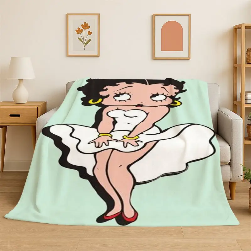 Retro Cartoon B-Betty B-Boop Cute Girl Flannel Blanket Soft Throw Blanket for Bedroom Living Room Bed office Picnic Fest Gift