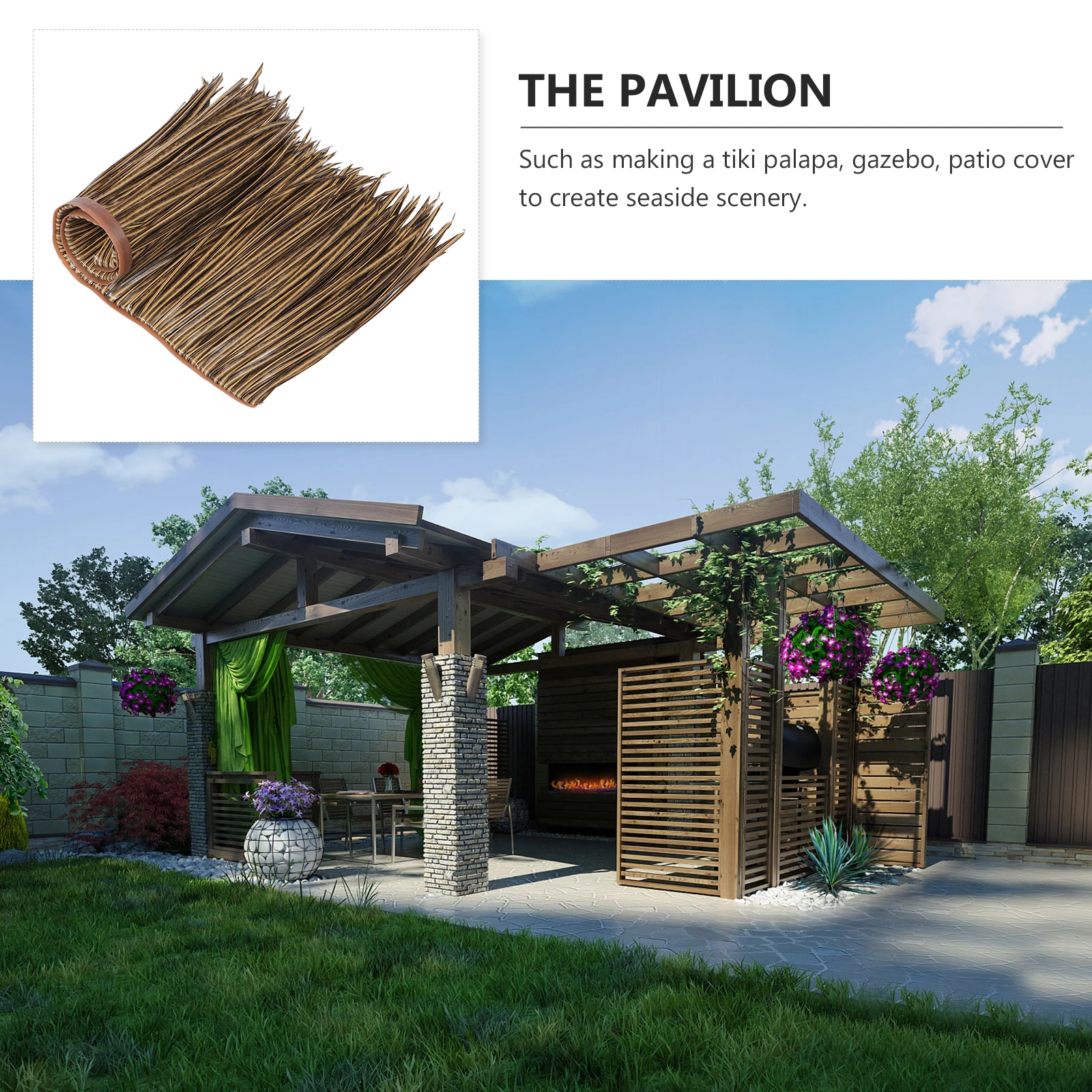 

Simulated Thatch Roofing 1m x 50 Dark Grey PE Straw Tiles Windproof Sunproof Rainproof Rustproof Decorative Garden Patio Balcony