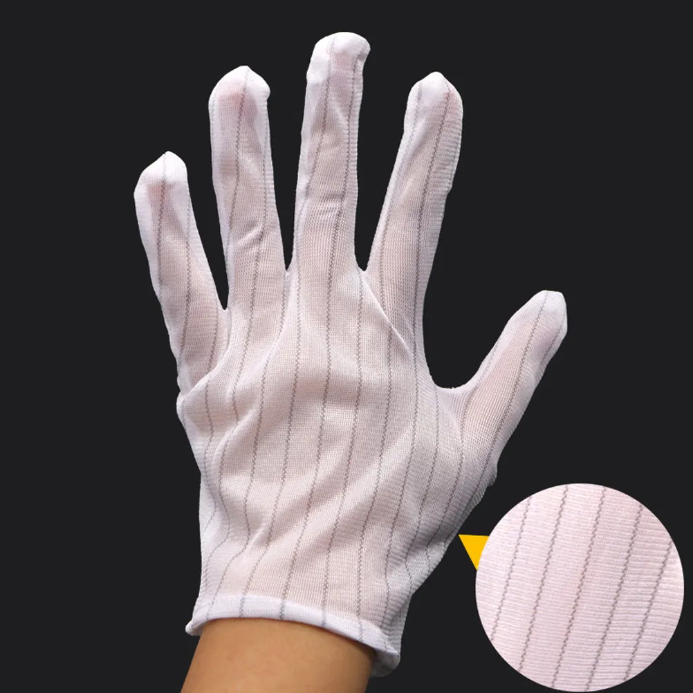 

10 пар антистатических перчаток из дакрона, легкие, мягкие, дышащие, с декоративными полосками, защитные перчатки для заводских цехов и механических работ