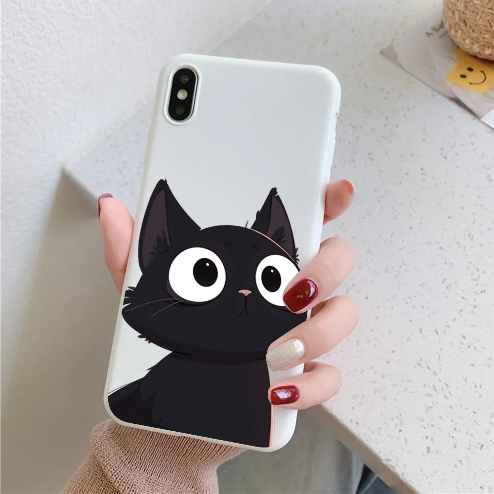 Black Cat Cartoon Cute Phone Case For IPhone 14 11 12 13 Mini Pro Xs Max 8 7 6 6S Plus X XR Solid Candy Color Case